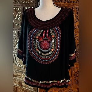 Paparazzi Black Top with Colorful Embroidery
